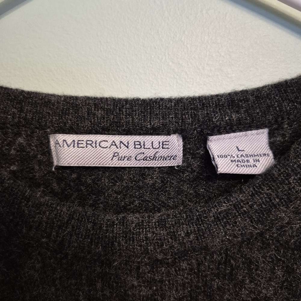 American Blue Men's Quiet Luxury Grey Cashmere Crewneck Sweater Size Large - Picture 4 of 4